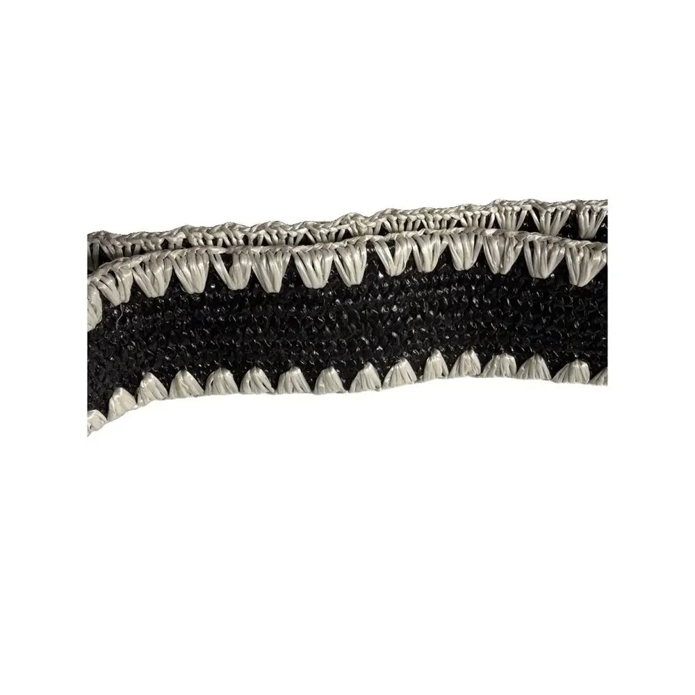 Womens Vintage Stretchy Statement Belt Size Small Black & Cream Raffia Look